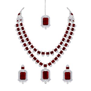 Atasi International Double Layer Traditional Stylish Necklace Set WIth Earrings and Maangtikka for Women/Girls - Jewellery for Party, Wedding, and Festive Occasions, Ideal for Gifting