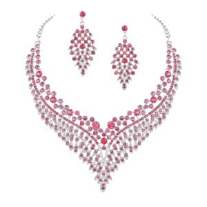 Atasi International American Diamond Style Silver Plated Necklace Jewellery Set with Earrings for Women and Girls – Perfect for Parties and Festive Occasions