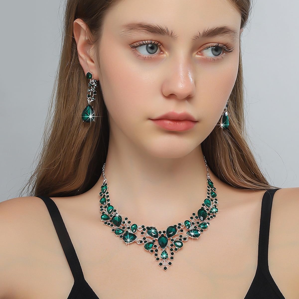 Shining Diva Fashion Latest Stylish Design Fancy Crystal Necklace Jewellery Set for Women | Trendy Celebrity Inspired Jewellery - Image 3