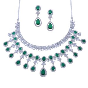 Rhodium Plated Necklace Set with Earrings American Diamond Bridal Jewellry Set with Earrings/Statement Bridal Jewellry - Ideal for Weddings, Engagement, and Special Occasions for Womens.