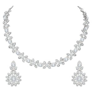 Atasi International Crystal AD Diamond Necklace Jewellery Set with Earrings for Women and Girls | Suits Best Party, Wedding and Occasional Wear| Anniversary Gift for Her