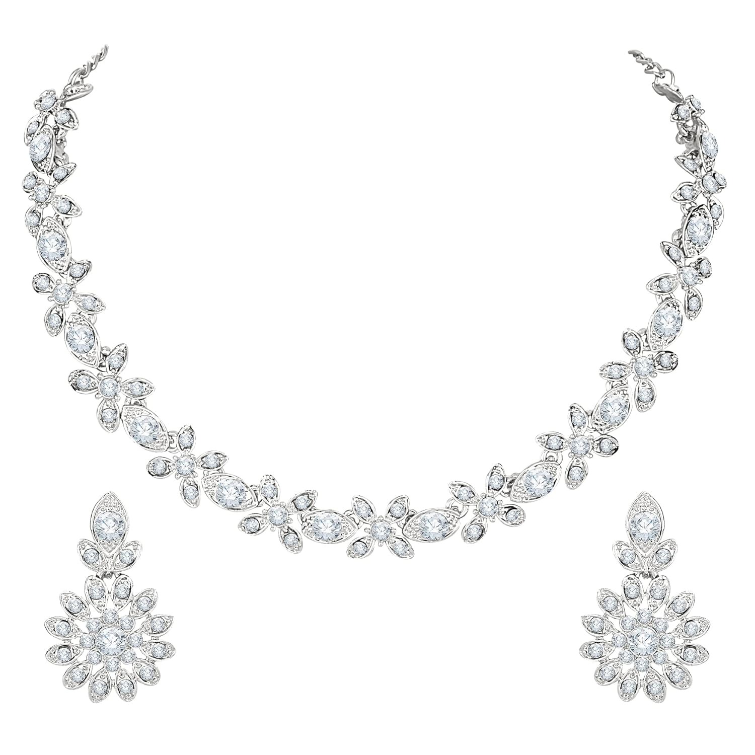Atasi International Crystal AD Diamond Necklace Jewellery Set with Earrings for Women and Girls | Suits Best Party, Wedding and Occasional Wear| Anniversary Gift for Her