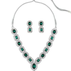 ZAVERI PEARLS Green Stones & Dazzling Austrian Diamonds Embellished Necklace & Earring Set For Women-ZPFK17196