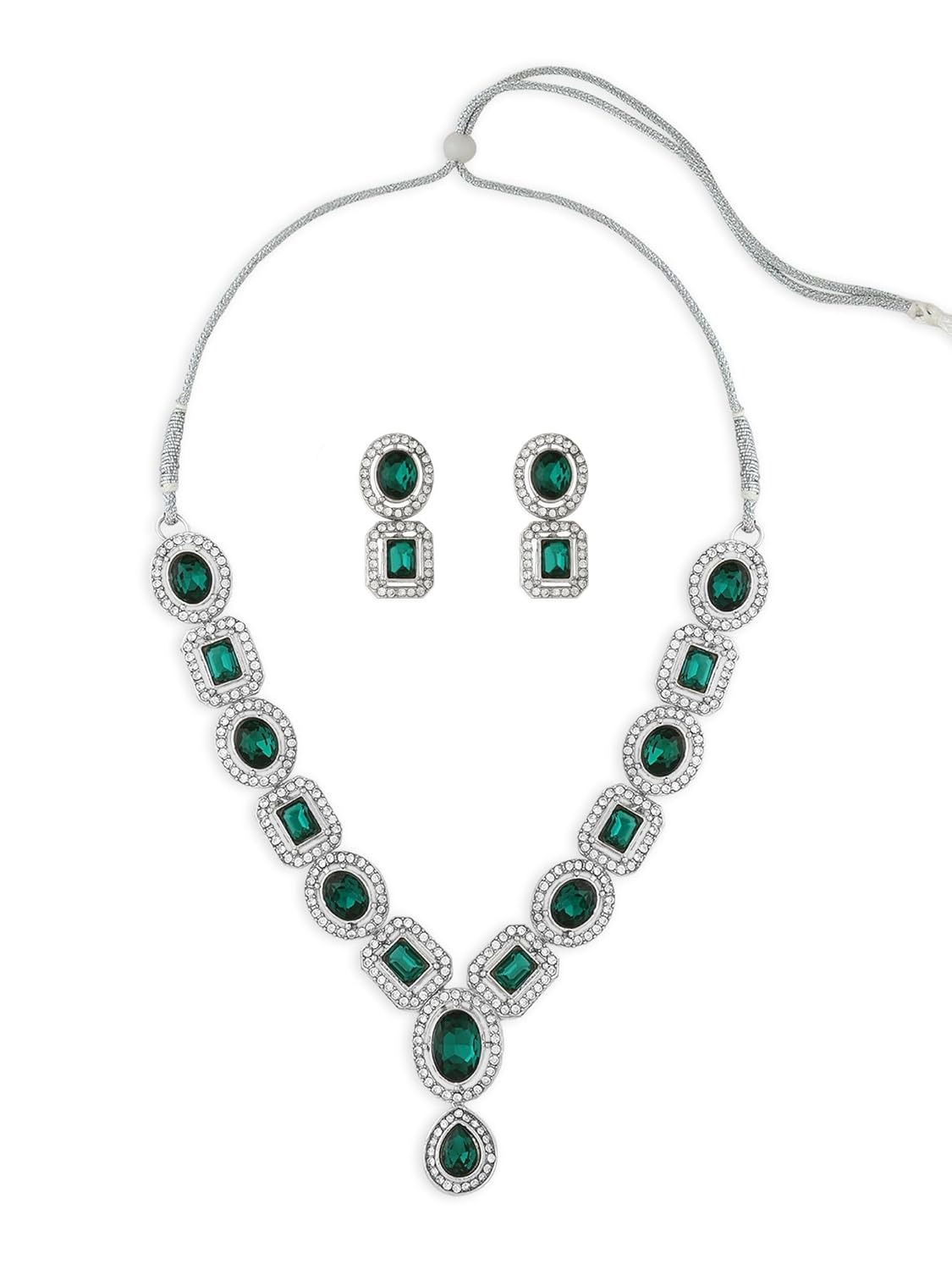 ZAVERI PEARLS Green Stones & Dazzling Austrian Diamonds Embellished Necklace & Earring Set For Women-ZPFK17196